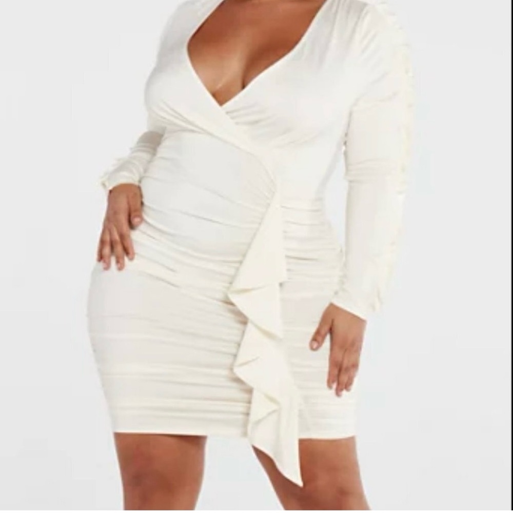 Fashion to Figure Cream Long Sleeve Wrap Dress